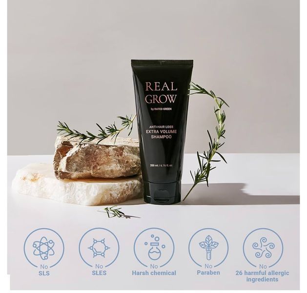 Шампунь для об'єму волосся та профілактики випадіння RATED GREEN Real Grow Anti Hair Loss Extra Volume Shampoo 200 мл 2437873824 фото