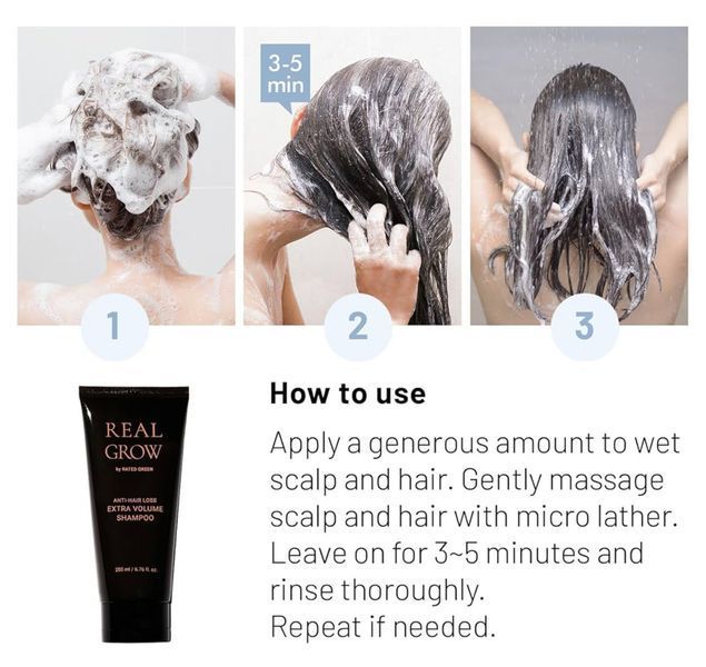 Шампунь для об'єму волосся та профілактики випадіння RATED GREEN Real Grow Anti Hair Loss Extra Volume Shampoo 200 мл 2437873824 фото