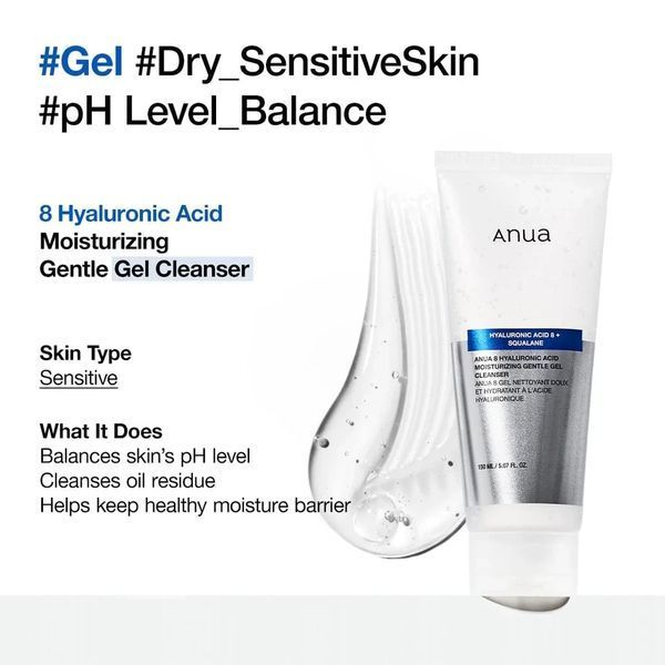 Зволожуючий гель для вмивання ANUA 8 Hyaluronic Acid Moisturizing Gentle Gel Cleanser 150 мл 2590813611 фото