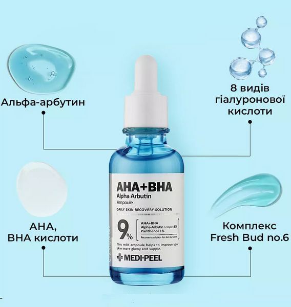 Освітлювальна пілінг-сироватка MEDIPEEL AHA BHA Alpha Arbutin Ampoule 30 мл 2624437926 фото