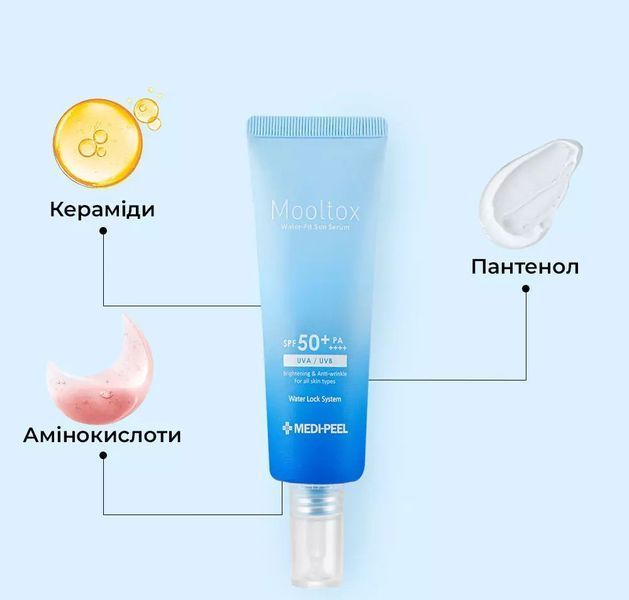 Ультраувлажняющая солнцезащитная сыворотка MEDIPEEL Aqua Mooltox Water-Fit Sun Serum SPF 50+ PA++++ 50 мл 2689537344 фото