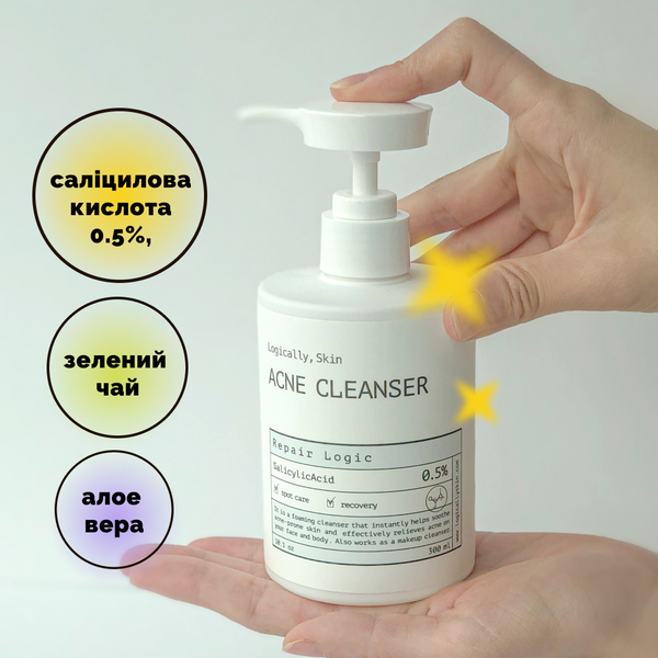 Очищувальний засіб для шкіри обличчя та тіла з акне Logically, Skin ACNE Cleanser, 300 ml 000343 фото