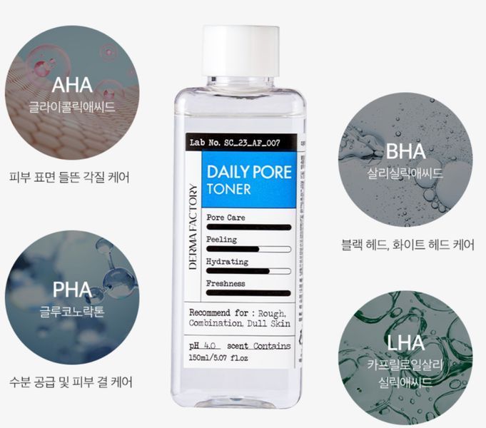 Тонер для очистки пор с кислотами Derma Factory Daily Pore Toner, 150 ml 2113766982 фото