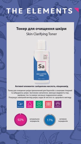 Тонер із саліциловою кислотою та ніацинамідом The Elements Skin Clarifying Toner, 100 мл 1666916329 фото