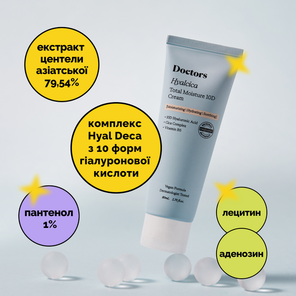 Увлажняющий крем з 10 формами гиалуроновой кислоты и центеллой Doctors Hyalcica Total Moisture 10 D Cream 000390 фото