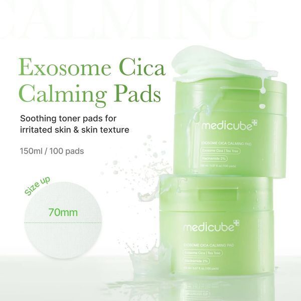Заспокійливі тонер-педи Medicube Exosome Cica Calming Pad 100 шт. з екзосомами центели та чайним деревом 2675545862 фото