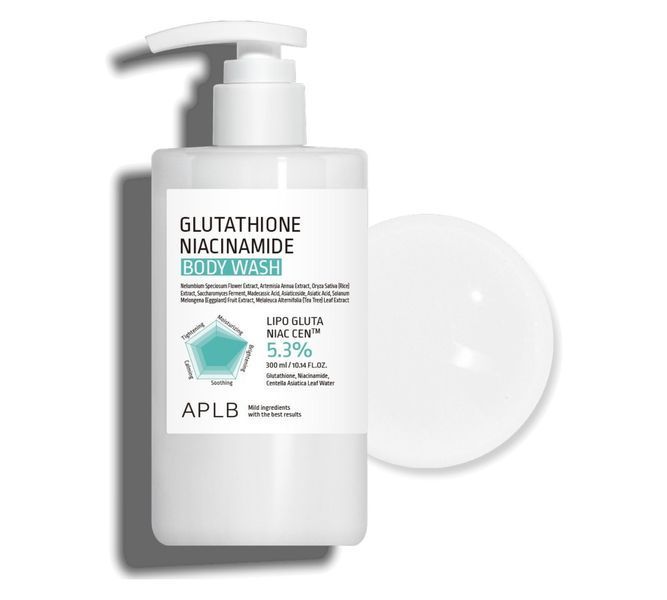 Гель для душа для сияния и выравнивания тона кожи APLB Glutathione Niacinamide Body Wash 300 мл с глутатионом и ниацинамидом 3171579245 фото