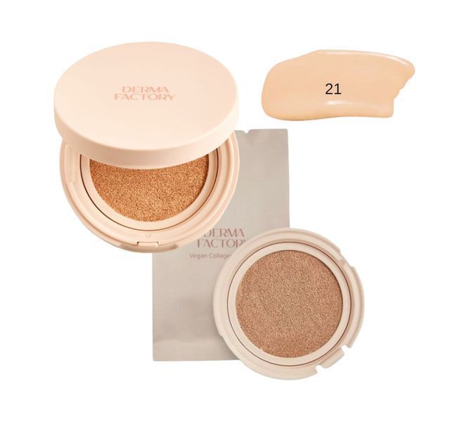 Набор тональный кушон Derma Factory Vegan Collagen Cushion №21 15 г + сменный блок 15 г 2888410436 фото