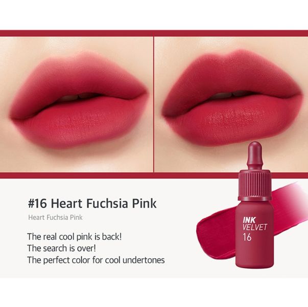 Peripera Ink Velvet #16 Heart Fuchsia Pink, 4 g - Матовый тинт для губ 1733082550 фото